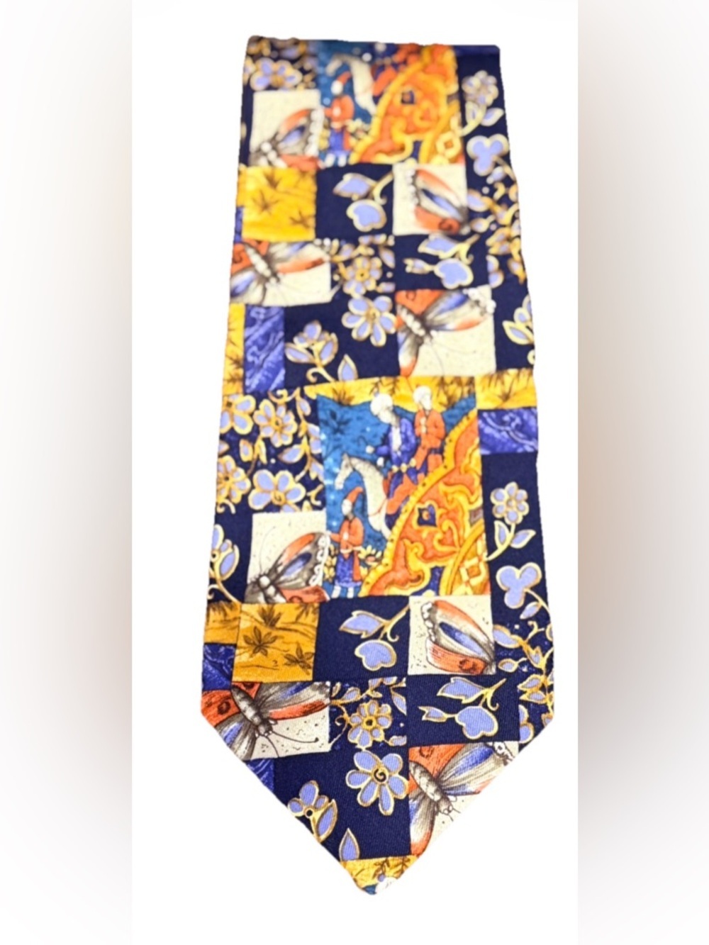 Christian Dior Monsieur Silk Tie Patchwork Butterfly Floral Navy Gold France